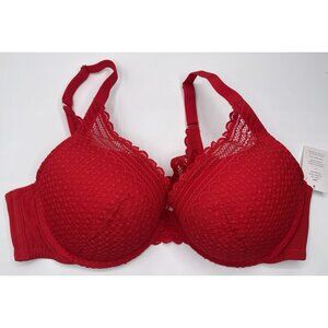 Auden Bra Womens Size 42C Red Lace Push Up Wire Plunge Valentines Day
